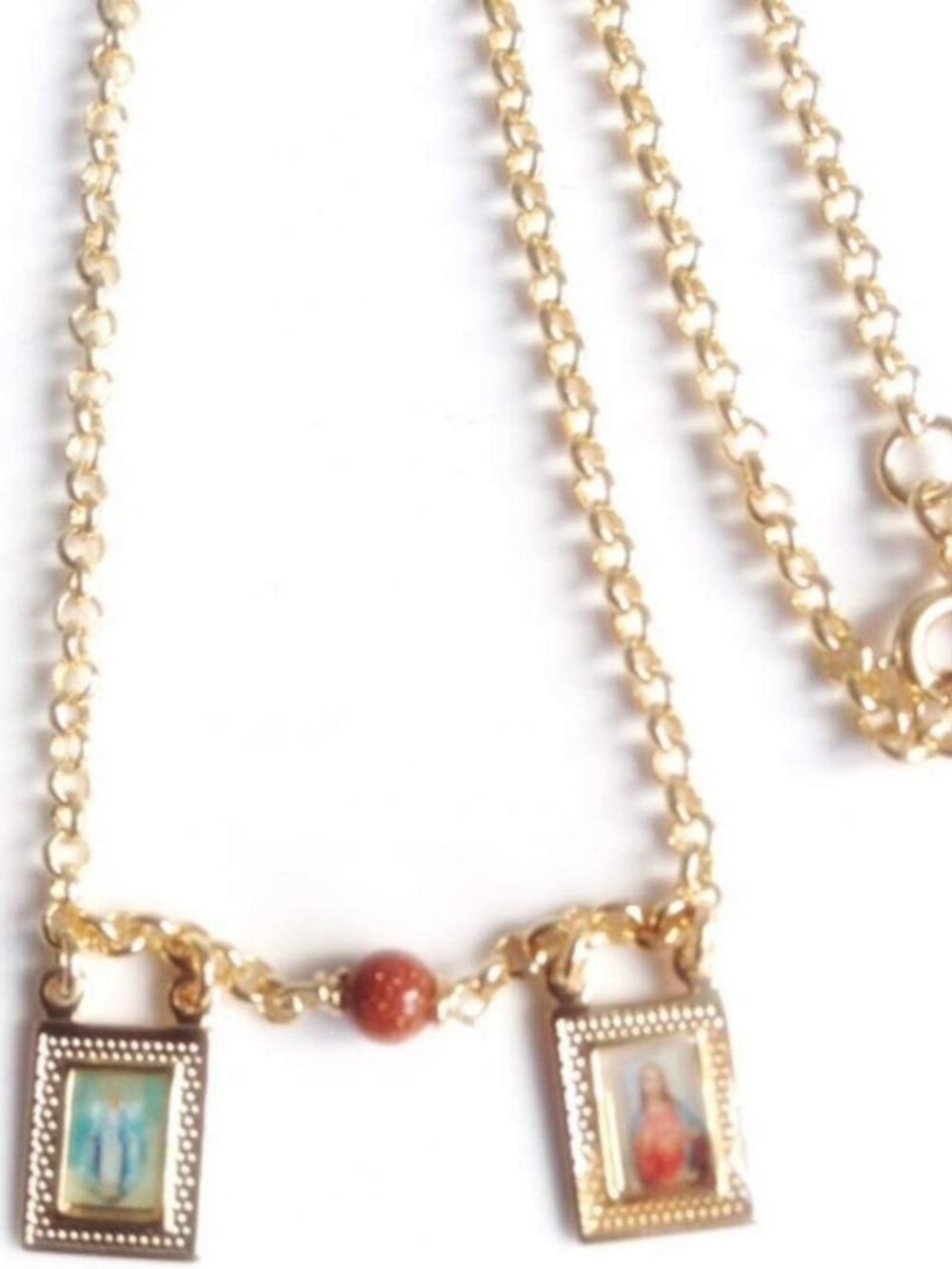 Catholic Sacred Heart & Virgin Mary Pendant Necklace - Scapular Chain Jewelry